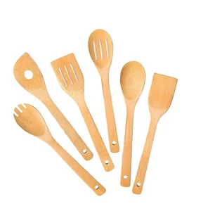 Juego de utensilios de cocina de bambú 6 piezas - cuchara de madera ecológica espátula esenciales para cocinar - Imagen 1 de 4