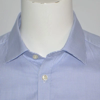 CHARLES TYRWHITT Extra Slim Fit Egyptian Cotton Blue Check Dress Shirt 16.5 - 36 - Image 1 of 4
