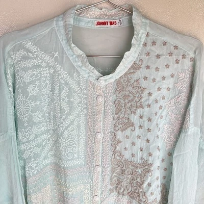 Johnny Was Women's Large Blouse Patchwork Bandana Embroidered Floral Top Shirt - Image 1 of 4