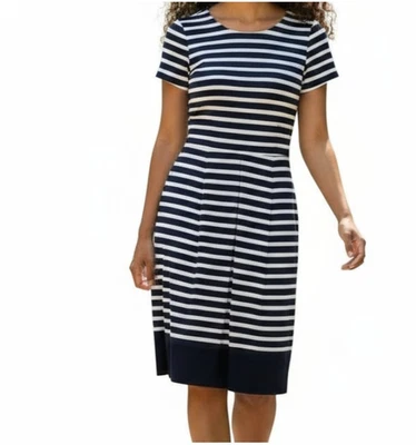 346 BROOKS BROTHERS темно-белый горизонтальная полоса плиссированные платье - размер 2 - Изображение 1 из 4