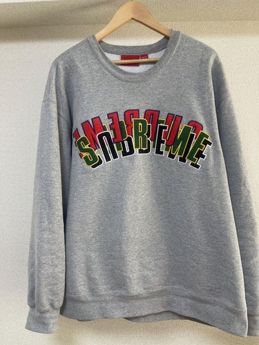 Felpa Supreme UOMO grande logo arco grigio maglione manica lunga usata