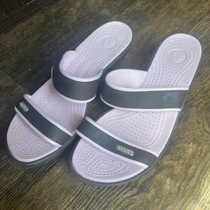 Crocs Patra Wedge Slip On Double Two 2 Strap Sandals Women’s Size 7 Pink Brown - Picture 1 of 8