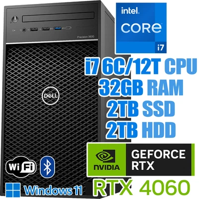 Dell Precision 3630 Windows 11 PC┃RTX 4060┃i7-8700┃32GB RAM┃2TB SSD┃2TB HDD - Image 1 of 4