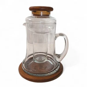Brocca decanter vino in vetro soffiato Baker Hart & Stuart inserto ghiaccio coperchio/base teak - Foto 1 di 22