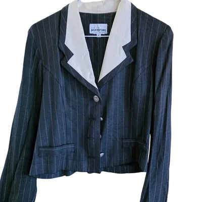 Petite Perceptions Pinstripe Blazer White Trim Button Front Size 6 - Image 1 of 4