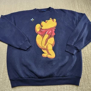 Disney Sweatshirt Erwachsene Large Winnie Puuh Rundhalsausschnitt 90er blau USA - Bild 1 von 9