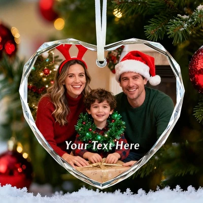 HOWSON LONDON Personalised Acrylic Photo Christmas Bauble Xmas Tree Decoration Custom Any Text