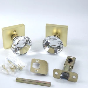  Crystal Door Knobs Interior, Gold Door knobs Passage Fuction, Satin Brass, - Picture 1 of 6