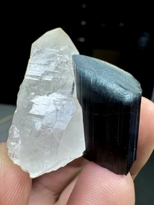 225 cts natürlicher blauer Kap Turmalin Kristall mit Quarz Präparat @ Pakistan - Bild 1 von 7