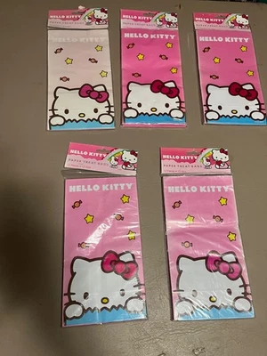 5 PACKS Hello Kitty Paper Treat Bags 12 Pcs. Valentines Day Love Princess Party - Image 1 of 4