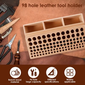 Wood Leather Tool Holder with 3 Slots 98 Holes Leather Craft Tool Holder HukQn - Picture 1 of 11