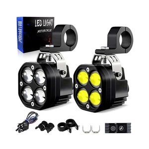Universal Motorcycle LED Lights Auxiliary Spotlights White/Amber Driving Fog ... - Picture 1 of 9