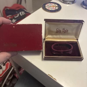 LADY ELGIN VINTAGE RED CELLULOID WATCH CASE W/ORIGINAL CARDBOARD BOX-No Watch! - Picture 1 of 14