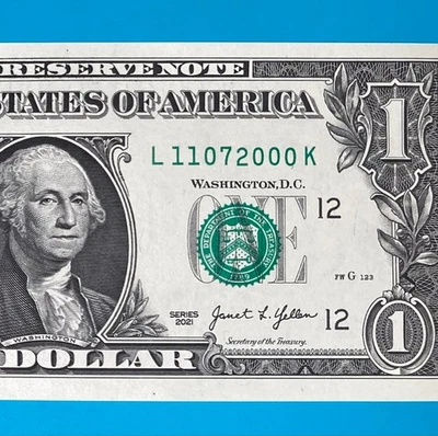 November 7, 2000 / 11 July 2000 (L 11072000 K) BIRTHDAY $1 One Dollar Bill *UNC* - Image 1 of 4