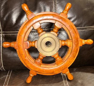 Vintage Early 20th Century Wooden Antique Ship's Captain's Wheel Decor 12'' Wide - Image 1 of 4