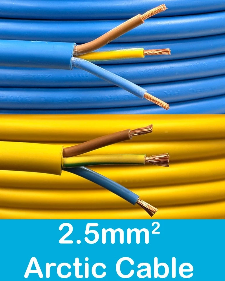 2.5mm² Arctic Grade 3 Core PVC Flex Cable 3183AG Caravan Outdoor Mains 240v Wire