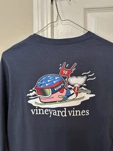 Vineyard Vines Boy's Ski Race Whale Long Sleeve Blue T-Shirt Large 16 NWT - Picture 1 of 6