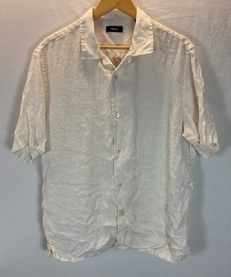 Theory Men LG Ivory 100% Linen Shirt Short Sleeve Button Up Shirt resort luxury - Image 1 of 4