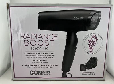 Secador de pelo de cuarzo nano alto brillo Conair, 1875 vatios, negro, + 2 accesorios Foto 1 de 4