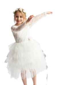 Festliches Mädchenkleid Weiß Spitze Tüll Hochzeit Taufe Geburtstag - Bild 1 von 3