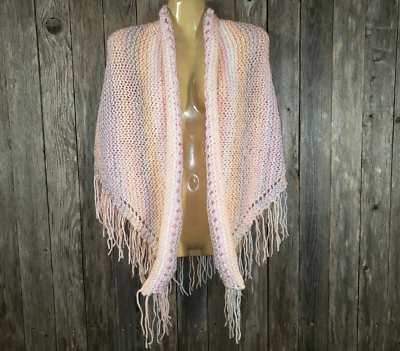 NUEVO Rosa Melocotón Gris Multi Mano Tejido Nuevo Chal Envolvente Bufanda Boho Hippie Foto 1 de 4