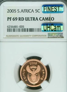 2005 SOUTH AFRICA 5 CENTS NGC PF69 MAC FINEST GRADE SPOTLESS 1944 MINTED * - Picture 1 of 2
