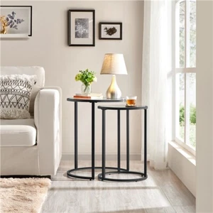 Juego de Mesita Auxiliar Apilables Mesa Nido de Metal y Cristal para Salón Negro - Imagen 1 de 10