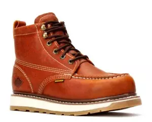 Mens Light Brown 6" Moc Toe Leather Steel Toe Work Boots BAT-612 Size 5-13 (D,M) - Picture 1 of 5