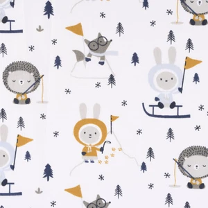 Baumwollstoff SKIMO Eskimo Hase Igel Schlitten Bäume weiß blau grau 1,50m Breite - Bild 1 von 5