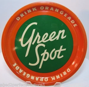 GREEN SPOT DRINK ORANGEADE Old Beverage Soda Advertising Tray Sign Ad Metal USA - Picture 1 of 12