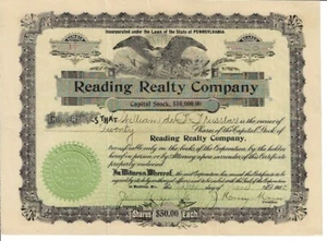 Pennsylvania 1905 Reading Realty Company Aktienzertifikat #17 - Bild 1 von 2
