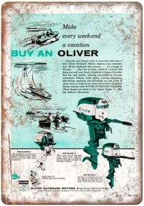 Oliver 1957 motor fueraborda barco vintage reproducción de anuncios letrero de metal L75 - Imagen 1 de 2