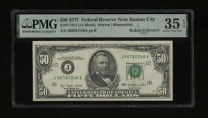DBR 1977 $50 FRN Kansas City Fr. 2119-J PMG 35 EPQ Serial J06781546A - Picture 1 of 2