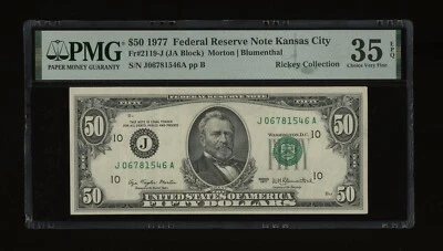 DBR 1977 $50 FRN Kansas City Fr. 2119-J PMG 35 EPQ Serial J06781546A - Image 1 of 2