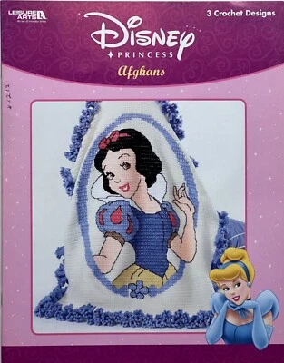 NEW 4212: Crochet DISNEY PRINCESS AFGHANS Snow White/Cinderella/Sleeping Beauty - Image 1 of 3