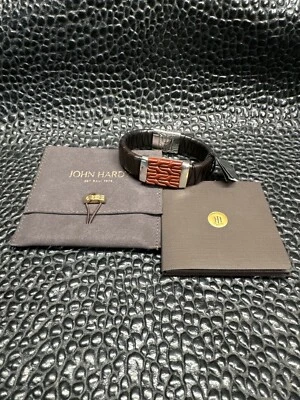 Pulsera John Hardy Hombre Batu Clásica Cadena Plateada/Marrón Cuero Con Coral Foto 1 de 4