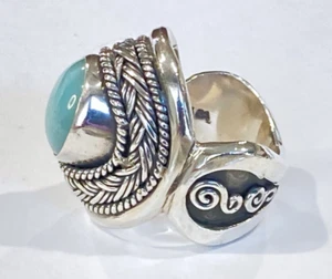 Vintage Suarti BA Wide Braid and Rope Sterling Milky Aquamarine Ring 16.2g Sz 6 - Picture 1 of 7