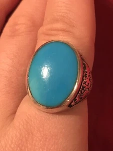 Antique Large High Quality Sleeping Beauty Turquoise Ring 925 Steriling Silver - Picture 1 of 4
