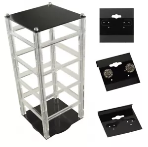 Rotating Earring Hanging Card Display Stand with 100 x 1.5" Black Hanging Cards - Picture 1 of 1