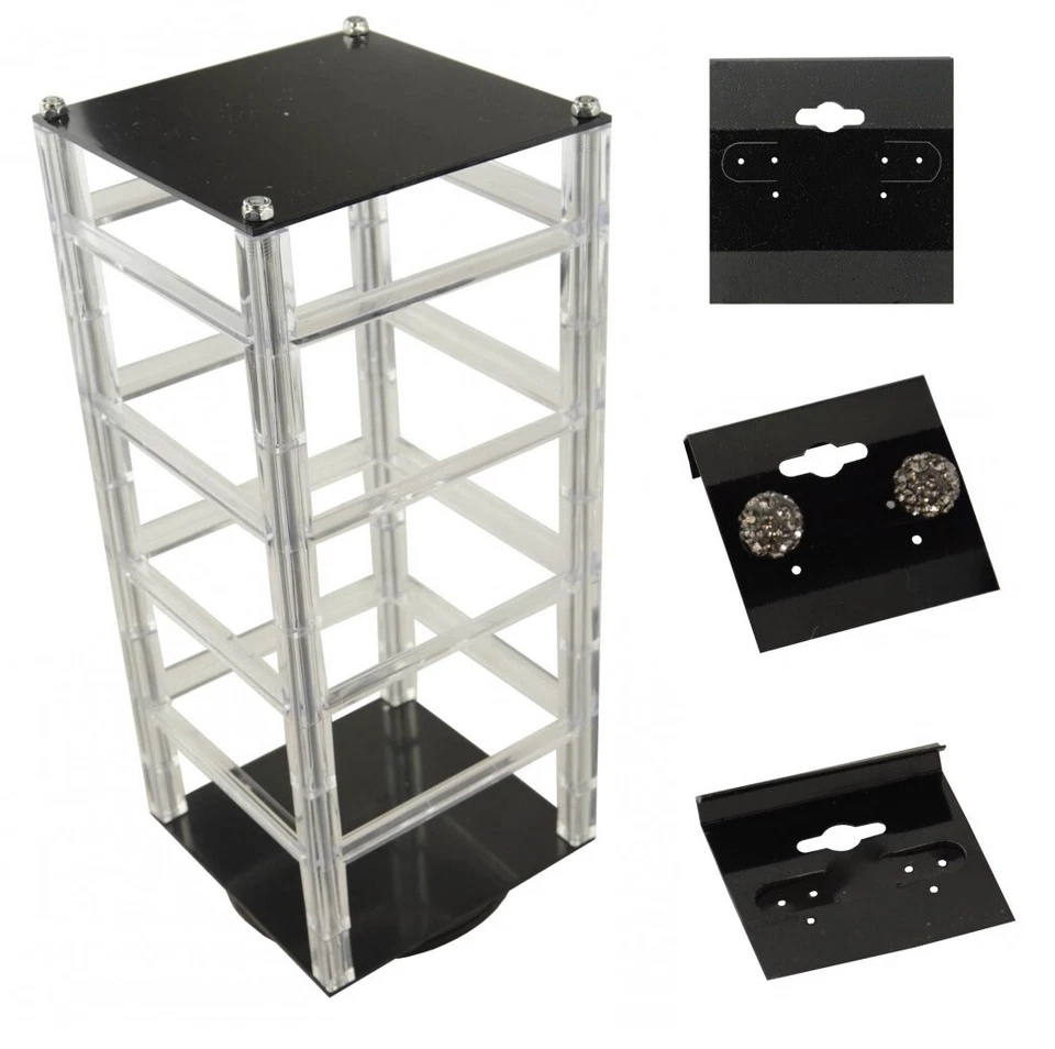Rotating Earring Hanging Card Display Stand with 100 x 1.5" Black Hanging Cards - Image 1 of 1