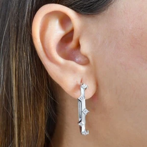 1.01 Ct Natural H/SI Princess Cut Diamond Hoop Earrings Jewelry 10k White Gold - Picture 1 of 8