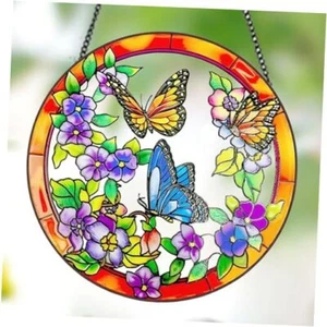 Butterfly Flower Window Decor Suncatcher Reinforced Stained Glass 3 Butterflies - Picture 1 of 8