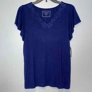 Charter Club Pyjama-Oberteil mit Spitzenbesatz bedruckt (nur Oberteil) marineblau Small - Bild 1 von 6