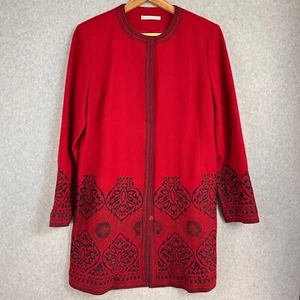 Women's Peter Nygard Red Black Embroidered Blazer Jacket Wool Blend Size Med (?) - Picture 1 of 11