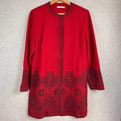 Women's Peter Nygard Red Black Embroidered Blazer Jacket Wool Blend Size Med (?) - Image 1 of 4