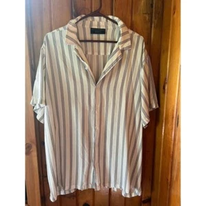 No Boundaries Vertical Striped Short Sleeve Button Down Shirt Summer Oversized - Picture 1 of 3