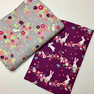 Conejo Floral *ELIGE DISEÑO* Tela de Acolchado Gris Púrpura FQ Algodón  - Imagen 1 de 8