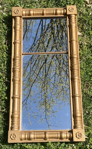 Antique Gold Gilt American Federal Empire Style Wall Mirror 32x16" Cover
