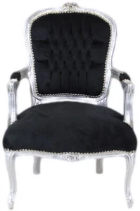 Casa Padrino Barock Salon Stuhl Schwarz / Silber - Handgefertigte Möbel - Bild 1 von 2