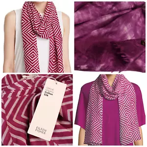 Eileen Fisher NWT & LUA Optical Square Silk Cotton Scarf CERSE Purple LOT OF 2 - Picture 1 of 3